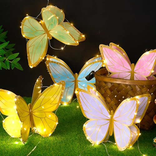 Yexiya 5 Pieces Butterfly Table Centerpiece with LED Light String Birthday Party Decoration Butterfly Table Toppers for Birthday Shower Party Supplies