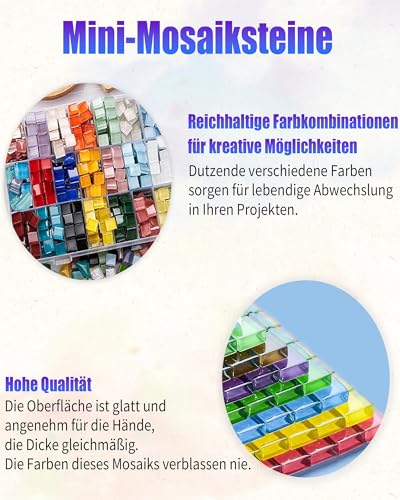 GWAEPU 1000g Bunte Mosaiksteine zum Basteln: 1 × 1 cm Glasmosaiksteine Quadratische Bunte Kristall-Mosaik-Fliesen Mosaik Steine für DIY Kunsthandwerk Basteln Fotorahmen (Farbmischung)