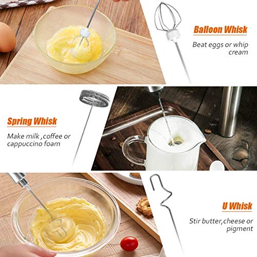 Milk Frother Handheld, Dallfoll USB Rechargeable Electric Mini Foam Maker for Coffee Lattes, 3 Speeds Milk Foamer Drink Mixer with 3 Whisks for Bulletproof Coffee, Cappuccino, Matchatproof Coffee, Matcha