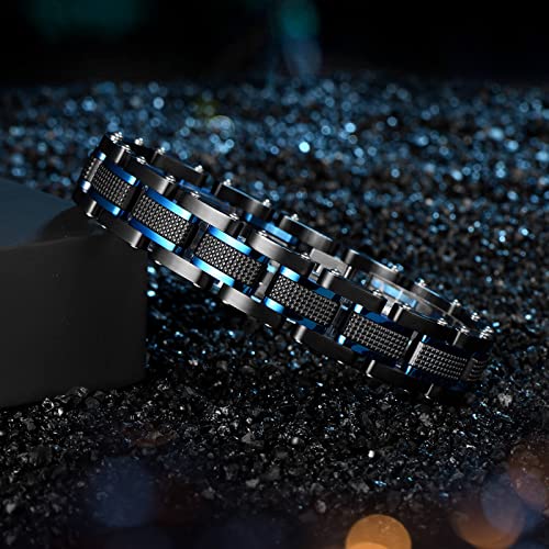 Holizaly Men's Stainless Steel Two Tone Square Link Bracelet, Black and Blue Ion Plated Black4