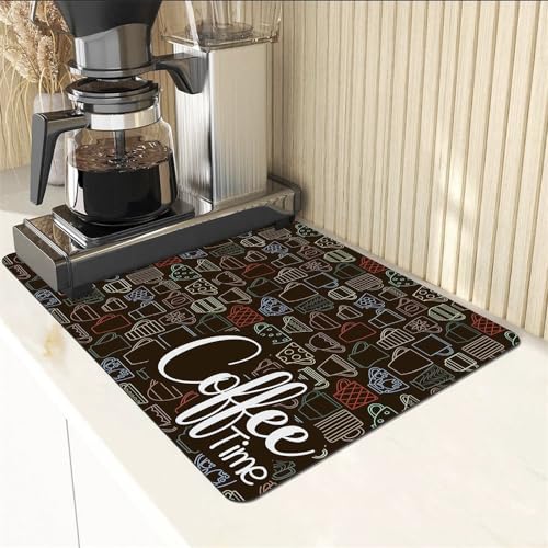 Highdi Alfombrilla Escurreplatos, Alfombrilla Fregadero Cocina, Súper Absorbente Alfombra Secado de Platos Tapete Antideslizante para Mostrador de Cocina/Cafetera (50 * 60cm,café 1)