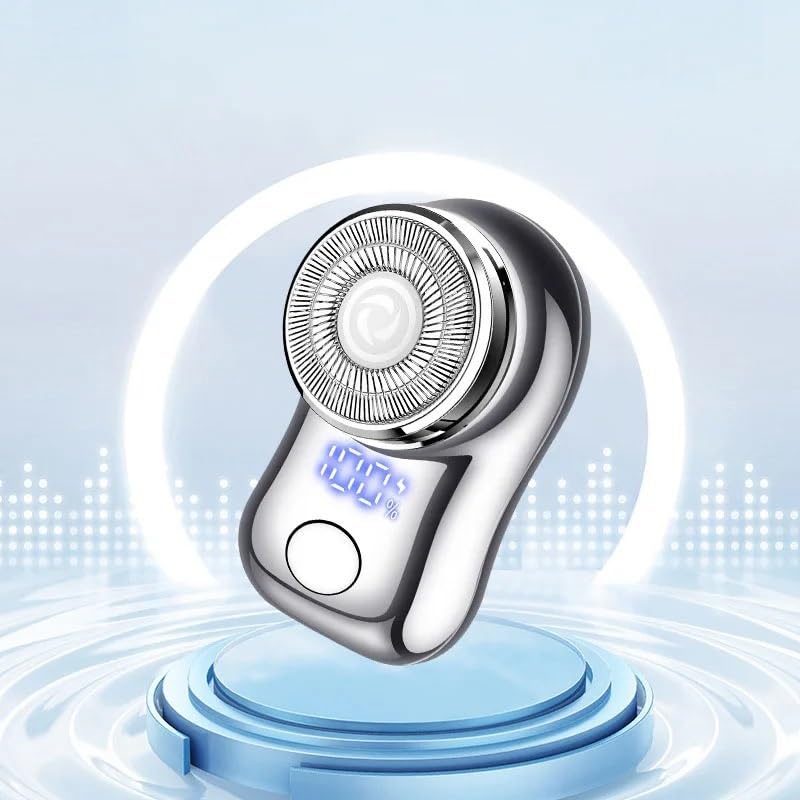 rasoio elettrico, Mini rasoio elettrico for uomo, portatile, con lama for barba di tipo C, for viso e corpo display digitale potenza(Silver)