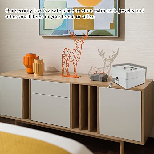 Mini Safe with 2 Keys, High Security Steel Lock Safes Home Office Cash Storage Box, 2-Layer, Top Layer with 6 Compartments (White) - Image 3