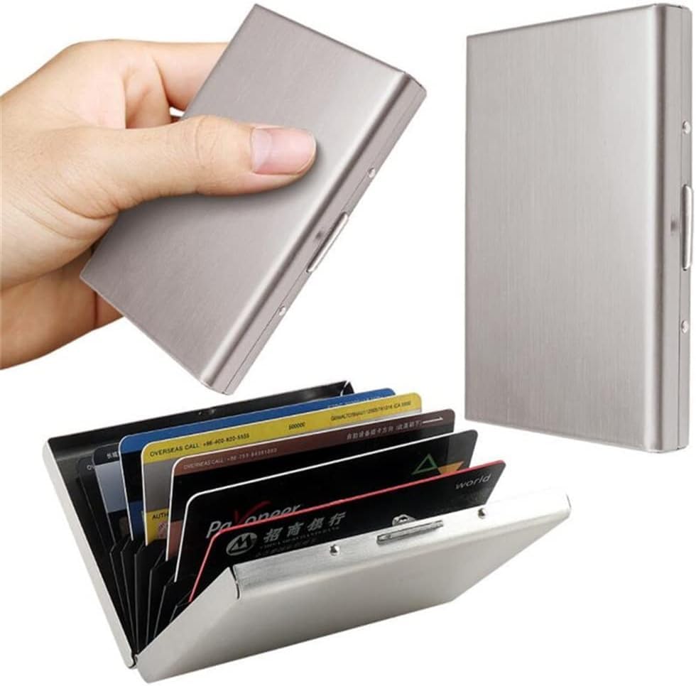 Slim Stainless Steel Credit Card Holder for Men and Women Anti-Theft Travel ID Wallet Metal Case (Color: E, Size: 9.5 x 6.5 cm)3