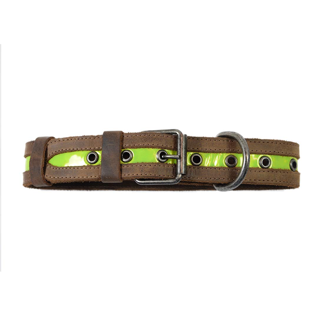 Hide & Drink, Leather Reflective Yellow Dog Collar for Medium Size Dog (12 to 21 Inches) Pets & Dog Walker Essentials Handmade :: Bourbon Brown