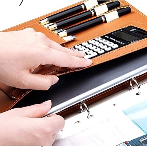 Portefeuille en Cuir avec Classeur À 4 Anneaux Classeur en Cuir Personnalisé Padfolio Executive Leather Folder Portfolio Organizer Cadeau pour Hommes Femmes,Brun,Calculatrice 12 Bits,Sensational42