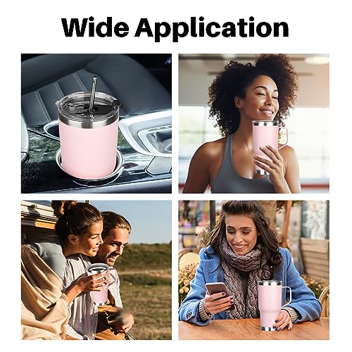 Image of 20 oz Tumbler with Handle, Stainless Steel Insulated Tumblers with Lid and Straw, Double Wall Vacuum Insulated Tumbler, Leak-proof, Insulated Travel Mug Coffee Cup for Cold and Hot (Pink)