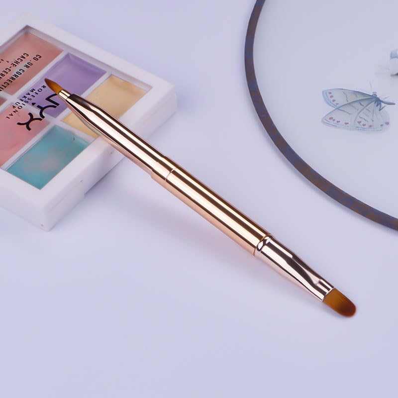 Lip Brush for Lipstick, Double-Ended Retractable Lip Applicator Brushes with Cap, Portable Makeup Brush Tool for Liner Gloss, Home Travel Use, Gold