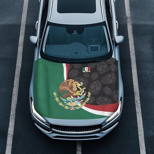 Image of Mexican Flag Design Car Hood Cover Elastic Polyester Car Hood Protector Auto Hood Flag Waterproof Sun-Proof Automotive Accessories for Sedan SUV Truck Pickup