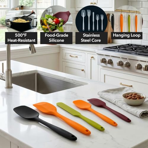 Image of OVENTE Silicone Spatula Set of 5, Heat Resistant, Multicolor SP12305LBGOPR