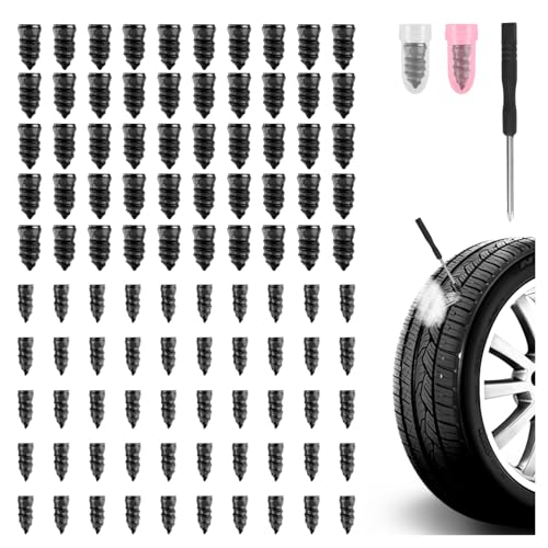 YGDMD 100PCS Tire Plug Kit,Self-Service Flat Tire Repair Kit Including Screwdriver,Upgraded Thickened Adhesive-Covered Tires Repair Screws for Sudden Flat Tyres Emergencies (100PCS)