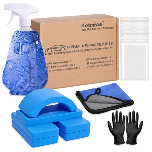 Auto Reinigungsknete Set mit Sprühflasche 400 g Car Clay Bar Kit- schonende & effektive Entfernung von Flugrost Harz Teer und Insektenresten | Autoknete Lackknete inkl. Mikrofasertuch