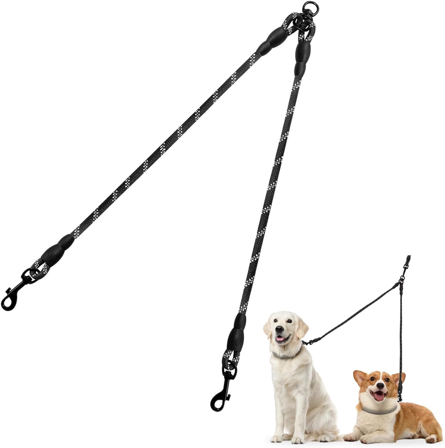 Taglory Double Dog Leash | Reflective Rope | No Tangle | Double Leash for Two Dogs | Puppy Small Medium Breeds | Black