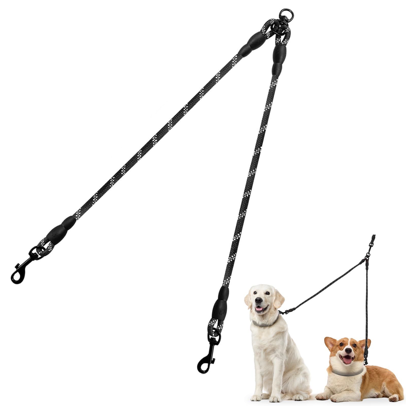 Taglory Double Dog Leash Coupler, Reflective 2 Dog Leash,30 inch,Black
