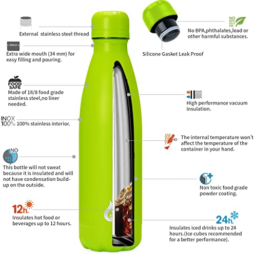 Image of BJPKPK Stainless Steel Water Bottles 17oz Insulated Water Bottle for Travel,Green