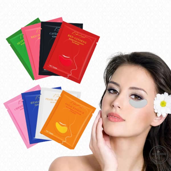Parches de máscara de ojos totalmente naturales (8 pares de 8 colores) de colágeno, antiarrugas, antienvejecimiento, ojeras hinchadas, almohadillas