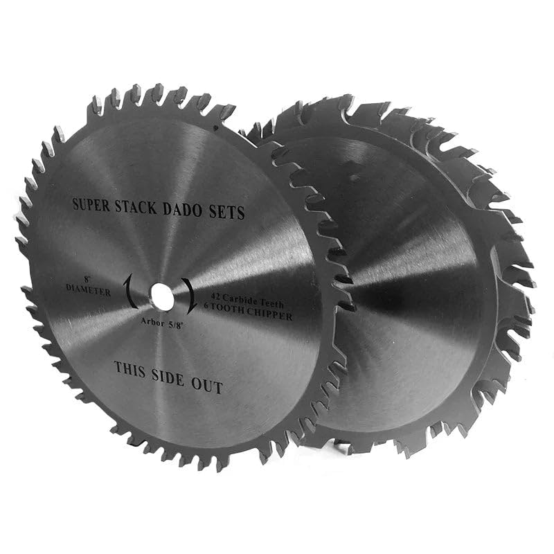Ridge Carbide 8" 42T, Super Dado Blade, +10° Hook, 5/8" Bore, 8pc Set for Cutting Dado Grooves in Solid and Sheet Wood