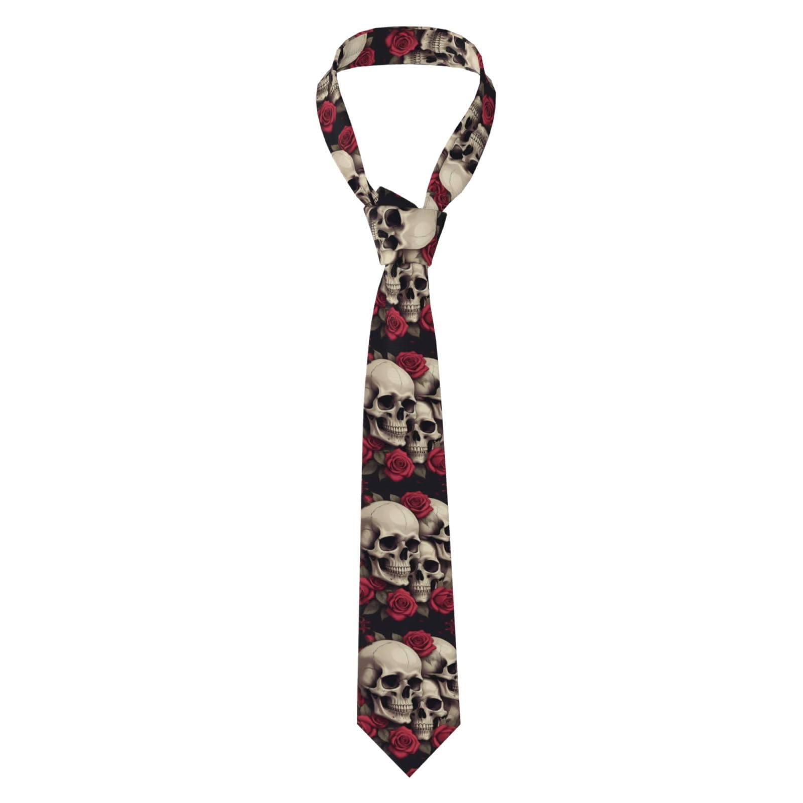 Men's Necktie WHJSSF Skulls And Roses Prints 57X3.1 inch Easy Care Polyester Tie for Suits, Weddings, Parties & Gifts