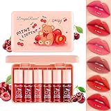 6Colors Lip Tint Stain Mini Liquid Lipstick,Korean Lip Gloss Vivid Color Lip Stain Long Lasting Waterproof,Moisturizing Natural Lip Tint,Multi-Use Lip & Cheek Tint,Non-sticky,Transfer-Proof Makeup
