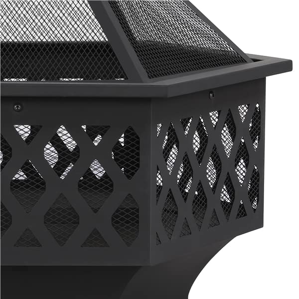 Yaheetech Brasero Exterieur Hexagonal 61 cm L x 62 cm H Foyer Poêle Chauffage à Charbon de Bois pour Jardin Terrasse