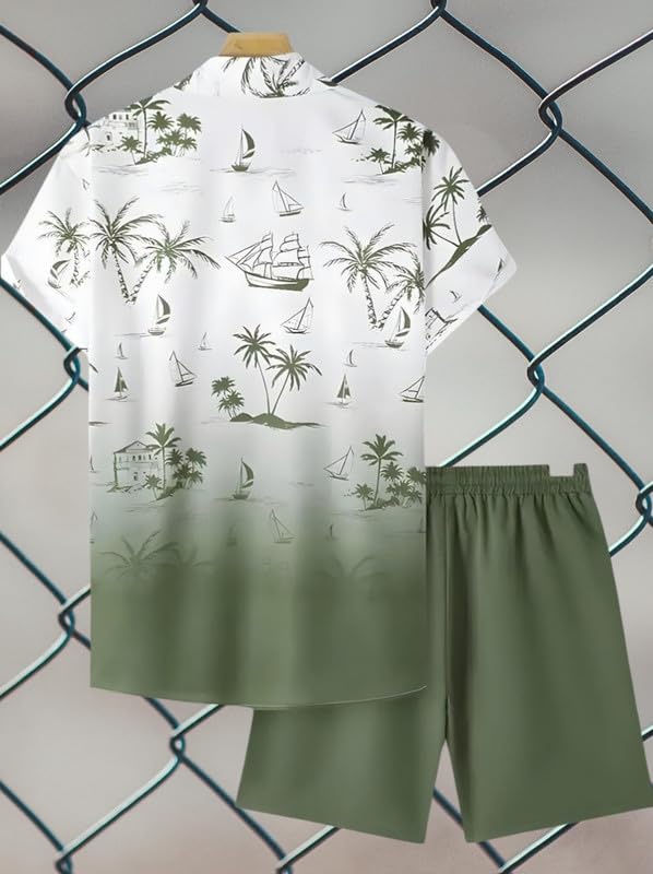 Image of Men's Printed Co-Ord Set | Plus Size Casual Shirt & Shorts Set | Nightwear Pajama Suit, Loungewear, Beachwear & Vacation Outfit Design No Shirt-Short Set10-Parent