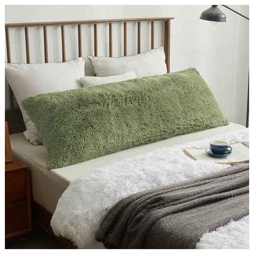 XeGe Luxury Shaggy Faux Fur Body Pillow Cover, Fluffy Bed Pillow Case with Zipper Closure, Soft Decorative Plush Long Pillow Sham, Fuzzy Hug Pillow for Home Living Room 21"x54" Sage Green