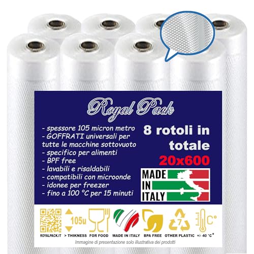 Royal Pack | 16 rollos al vacío | 20 x 600 cm | gofrados por un lado y lisos por el otro | Made in Italy | BPA free | universales | reutilizables