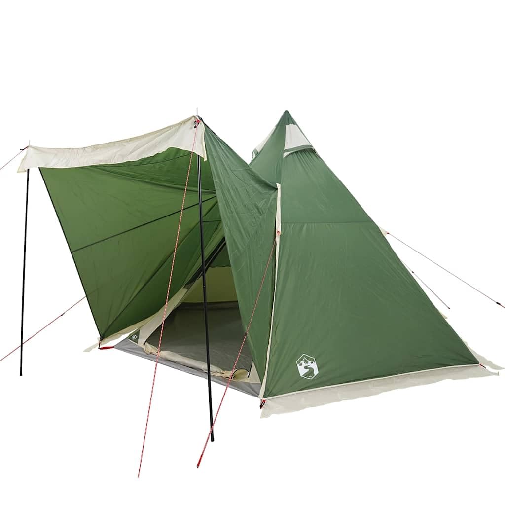 Tipi Familienzelt 6 Personen Grün Wasserdicht Campingzelt mit Regenüberdachung Leicht faltbar für Outdoor Abenteuer Festival Wohnwagen