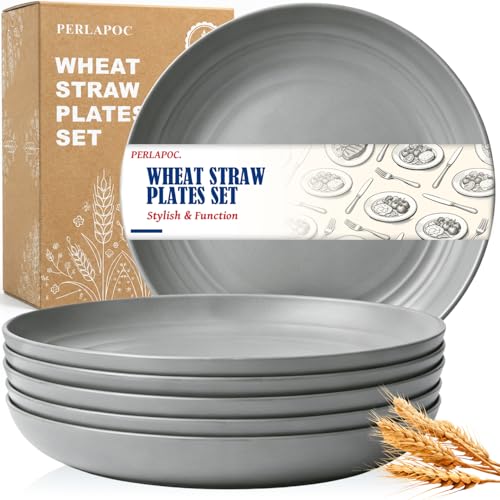 Image of Unbreakable Wheat Straw Plates, 11In Plastic Reusable Plates, Grey