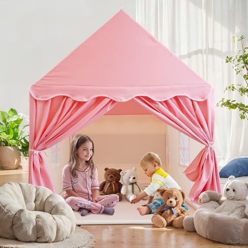 TTLOJ Gift for Christmas Kids Play Tents for Girls, Princess Castle Tent, Large Fairy Playhouse Gift Toys for Girl Toddler Children Play House, Fairy Tale Teepee Tent Indoor Outdoor-Pink Realm