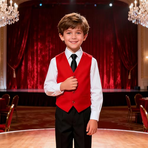 Image of Boy Tuxedo Vest for Big Boys Teen Kids Green Slim Fit Formal Dress Tuxedo Christmas Suit Vest Size 20
