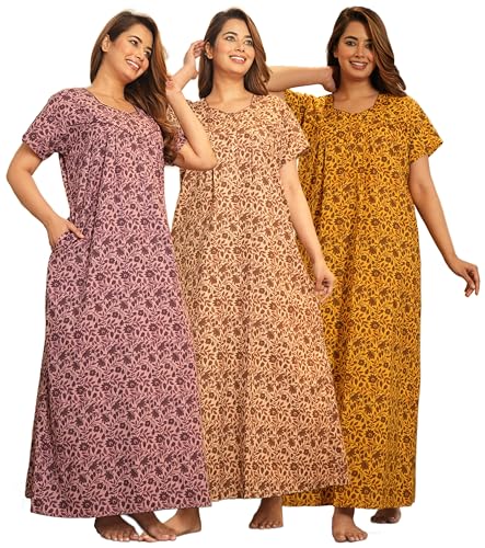 Image of G4Girl Women's Regular Nighty Rajasthani Nighty Rajasthani Gown Jaipuri Nighty Jaipuri Gown Maxi Gown with Pocket - (Combo)