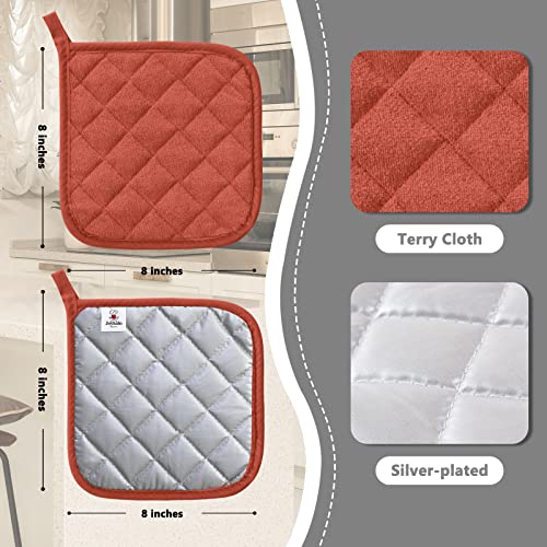 Joyhalo 4 Pack Pot Holders For Kitchen Heat Resistant Pot Holders Sets Oven Hot Pads Terry Cloth Pot Holders For Cooking Baking,Spice #TOP1