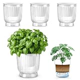 Set da 4 vasi per piante da interno con sistema di auto-irrigazione, vasi da 11 cm per piante da appartamento, vasi bianchi da interno, vasi in plastica con sistema di auto-irrigazione, fori di drenag