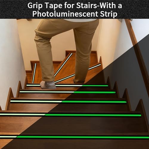 Image of Glow in Dark Anti Slip Tape, 2 inch x35FT Heavy Duty Waterproof Safety Grip Tape for Stairs, Pool, Bathroom - Black & Glow Stripe Indoor /Outdoor Multi-Purpose Traction Tape