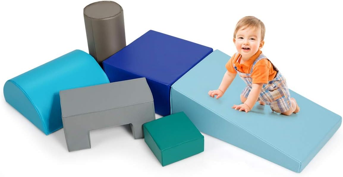 Costzon 6-Piece Kids Crawl and Climb Foam Play Set, Colorful Baby’s Foam Blocks to Crawling, Climbing, Walking, Children’s Educational Software Composite Toy for Toddlers, Preschoolers (Contemporary)