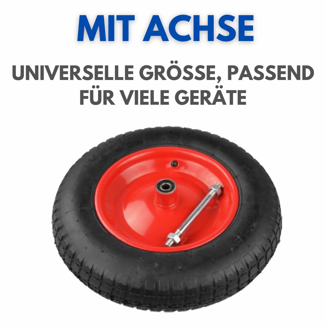 3.25-8 Schubkarrenrad mit Achse Schubkarre Rad, Max. Belastung 90 kg, Räder Schubkarrenräder mit Luft Ersatzrad Luftrad Felge 2PR