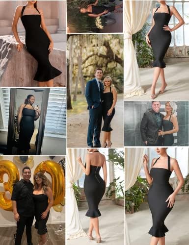 Image of meilun Womens Halter Fishtail Bandage Party Dress Elegant Wedding Guest Dress