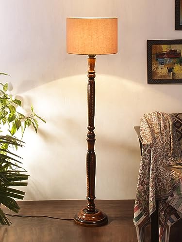 Image of Devansh Grey Cotton Wooden Floor Lamp -9