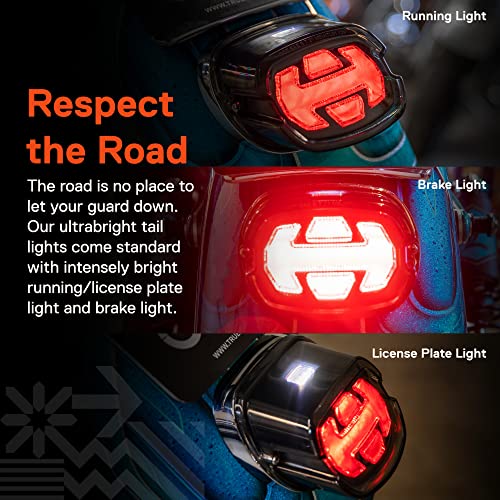 Image of TRUE MODS LED Brake Tail Light for Harley Davidson - DOT Arrow-Design Square License Running Red Smoked Rear Stop Taillight for Sportster Dyna Fatboy Road King Electra Glide Ultra Softail Heritage