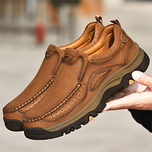 Mens Slip On Casual Loafers Classic Outdoor Leather Walking Hiking Shoes Comfortable for Work Office Dress Outdoor2