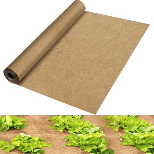 Vecacosic Biodegradable Paper Weed Barrier Roll Thickened Tear Resistance Garden Weed Barrier Heavy Duty Garden Paper Weed Control Landscape Paper Mulch Weed Mat for Outdoor Garden Lawn (4 x 100 FT)