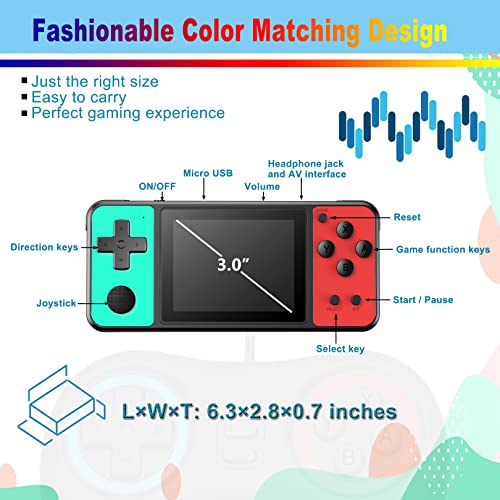 Beico Handheld Game for Youth, 3.0" Large Screen Built in 270 Classic Retro Video Games Seniors Electronic Games Player 14+ Boys Girls Birthday Present (Black Green) - Thumbnail 6