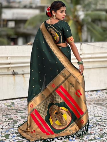 Image of SWORNOF Womens Kanjivaram Silk Saree with Zari Woven Saree With Blouse Piece