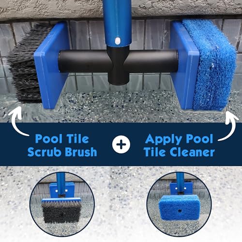 Image of Pool Tile Brush Scrubber 2-in-1 Scrub and Scour Waterline Tile Scale Cleaner - Easily Clean Swimming Pool Tiles Flip Brush