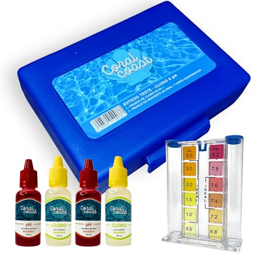 Estojo Medidor PH e Cloro + 2 Reagentes Extras CORAL COAST Kit Limpeza Manutenção Piscina Para Teste de Água Cristalina Verão