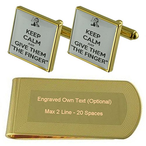 Gemelos y clip de dinero color oro con grabado de dedo grosero set de regalo para hombre