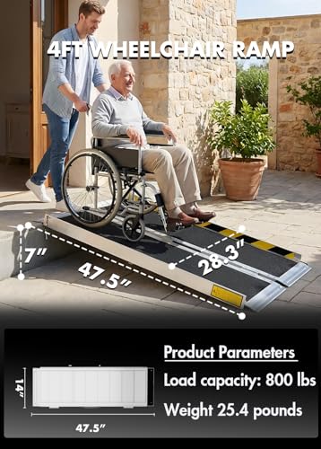 Image of 4FT Portable Wheelchair Ramp, Folding Non-Slip Aluminum Ramp for Home
