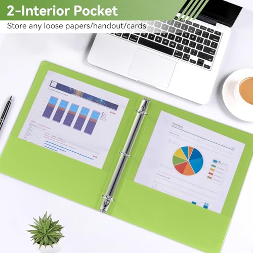 Image of SUIN 1 Inch 3 Ring Binder, Clear 1'' View Presentation Binders with 2 Pockets, Fits 8.5 x 11 Letter Size, Durable Polypropylene, Non-Stick & PVC-Free for School, Office & Home (Kelly Green)