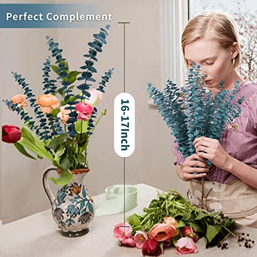 17 Pcs-Blue-Dried-Preserved-Eucalyptus-Stems, 17" Real Hanging Eucalyptus For Shower, 100% Natural Live Eucalyptus Greenery Leaves For Vase Filler, Home Spa, Fragrance, Flower Decor #TOP2